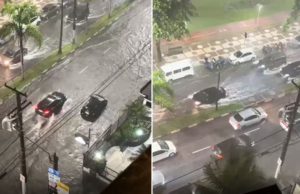 Garagem e poço do elevador de prédio em Santos são alagados durante temporal; moradores relatam momentos de tensão