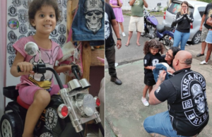 Menina vira ‘mascote’ de moto clube após colecionar adesivos do grupo