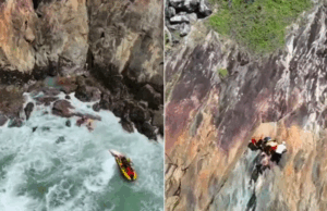 Menina é resgatada após ser arrastada pela correnteza em Guarujá.