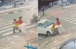 Mulher entra em luta corporal com criminoso durante assalto em Guarujá.