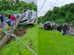 Jovens ficam feridos após carro bater em poste no litoral de SP.