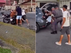 Mulher é espancada pelo marido até desmaiar em avenida do litoral de SP.