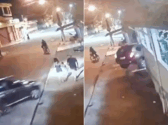 Motorista embriagado invade calçada e atropela casal com criança.